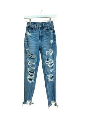American Eagle Stretch Distressed Mom Jeans Size 000